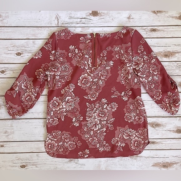 Pink Rose Floral 3/4 Sleeve Blouse - Picture 3 of 10